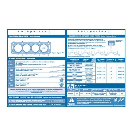 JUNTA TAPA CILINDRO 306 405 PARTNER  1.9 DIESEL XUD9  3 MUESCA