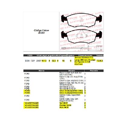JGO PASTILLAS DE FRENO ORION POINTER POLO GOL CON SENSOR