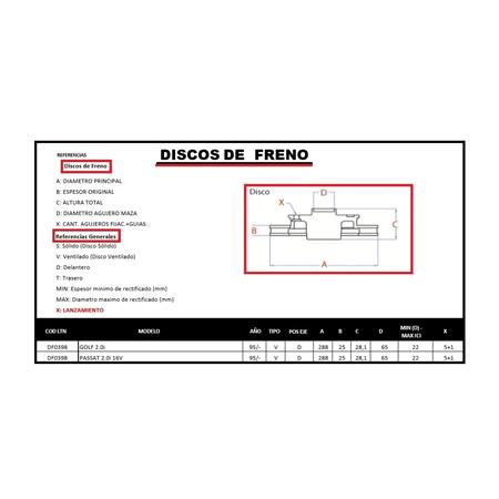DISCO DE FRENO GOLF 2.0 PASSAT 2.0 16V