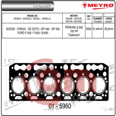 JUNTA TAPA CILINDRO F-350 F-600  DODGE FARGO DE SOTO  PERKINS 6-305 CADENERO NO RETORQUE