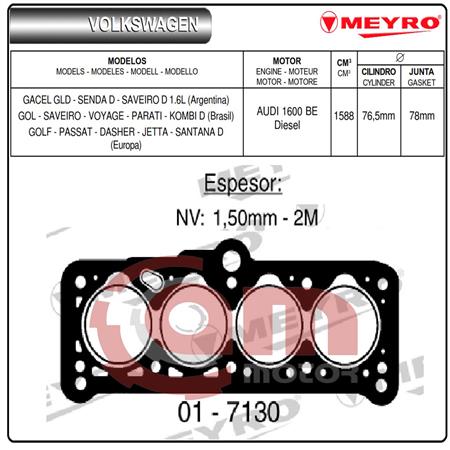 JUNTA TAPA CILINDRO SENDA SAVEIRO 1.6 D 2 MUESCAS 1.50 MM